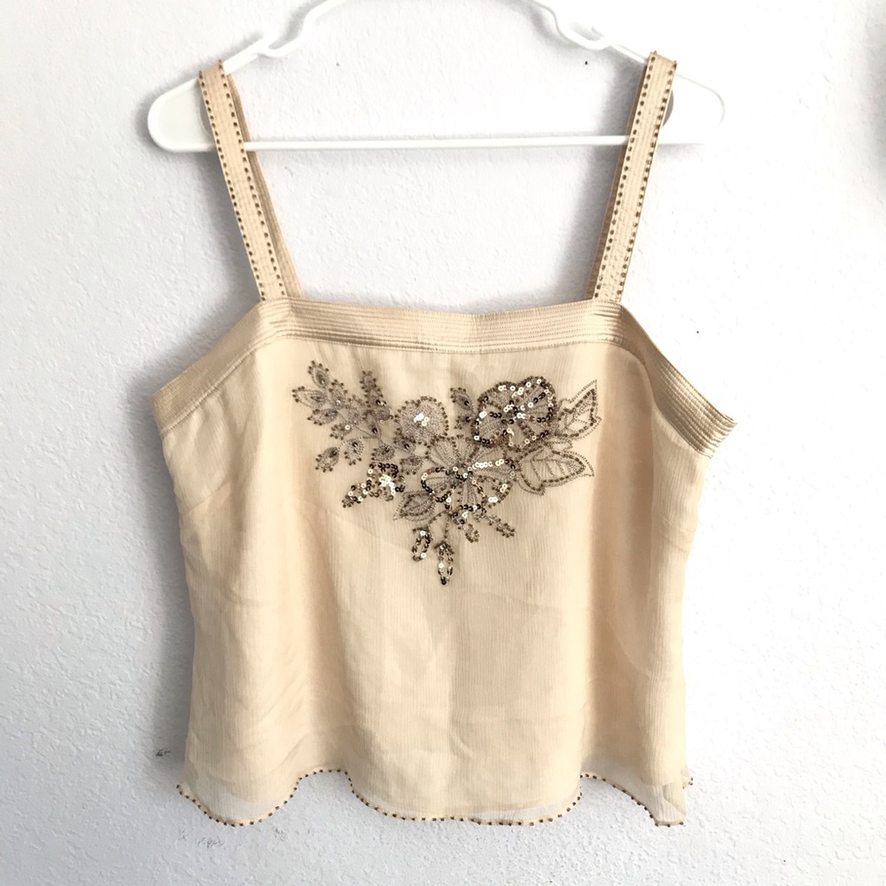 Minosa 10P cream silk beaded tank blouse